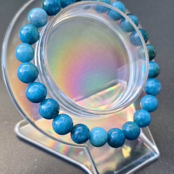 Blue Apatite ✦ Handmade Bracelet ✦ 8mm Beads Elastic Gemstone Jewelry NWT - Picture 5 of 9